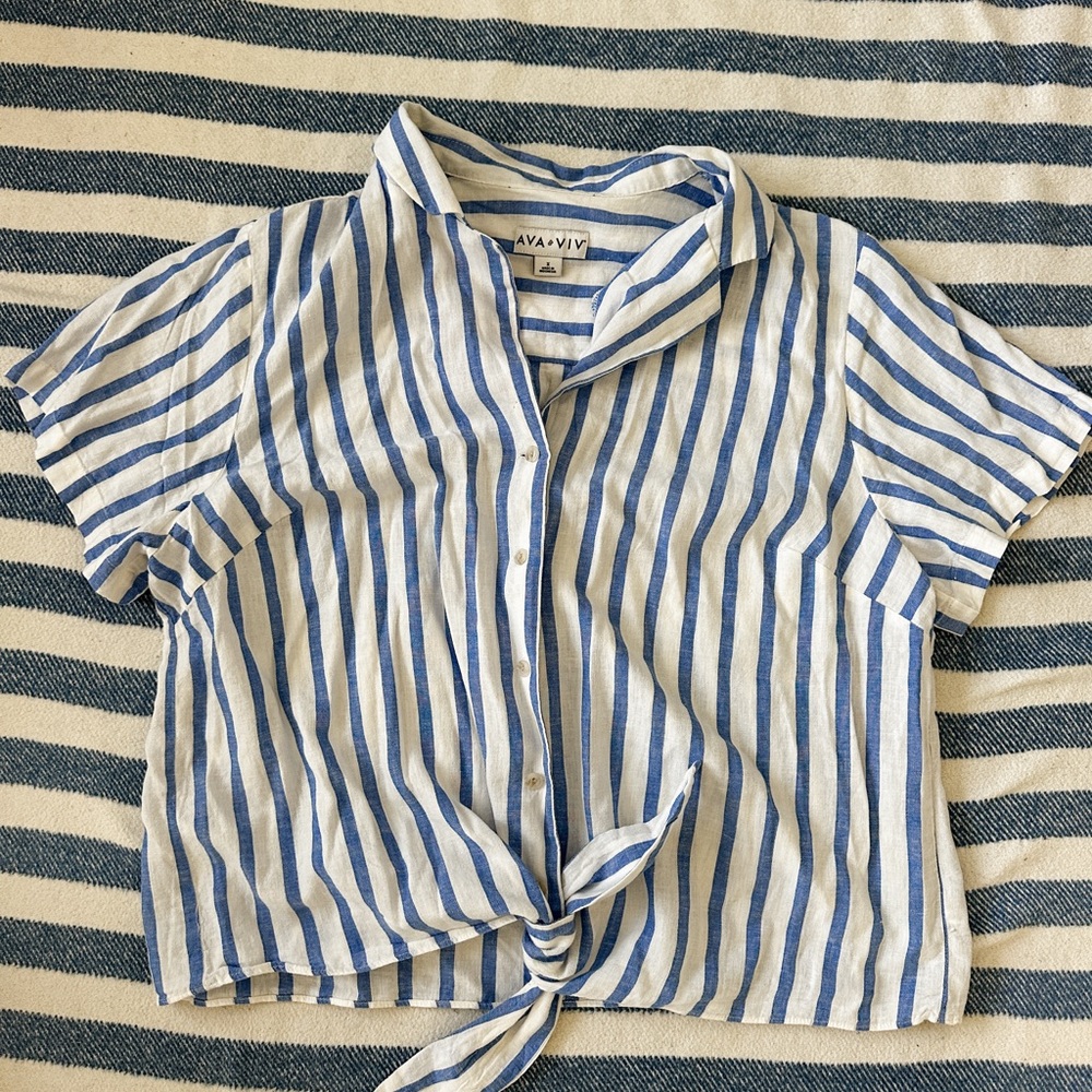 Ava & Viv Blue and White Striped Button-Up Shirt